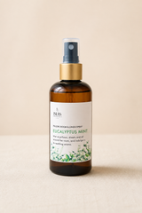 ISLAS Aromatics Eucalyptus Mint Linen and Space Spray bottle with white label and spray nozzle, designed for freshening linens and rooms.