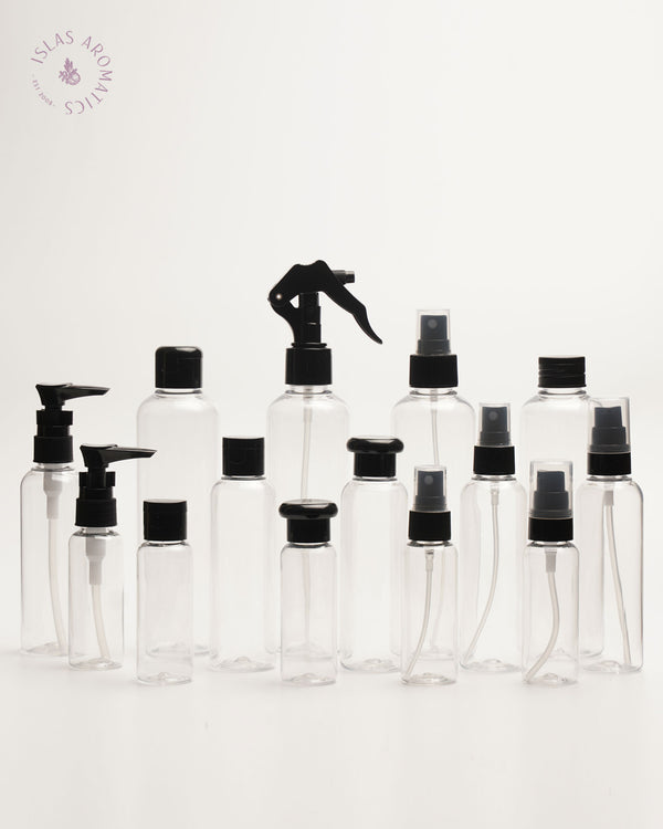Clear Bottles w/ Black Covers